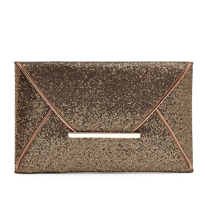 Charming Women Evening Party Bags Gold Sequins Bag Purse Clutch Handbags Envelope Pattern Shiny Purse Bolsas 1