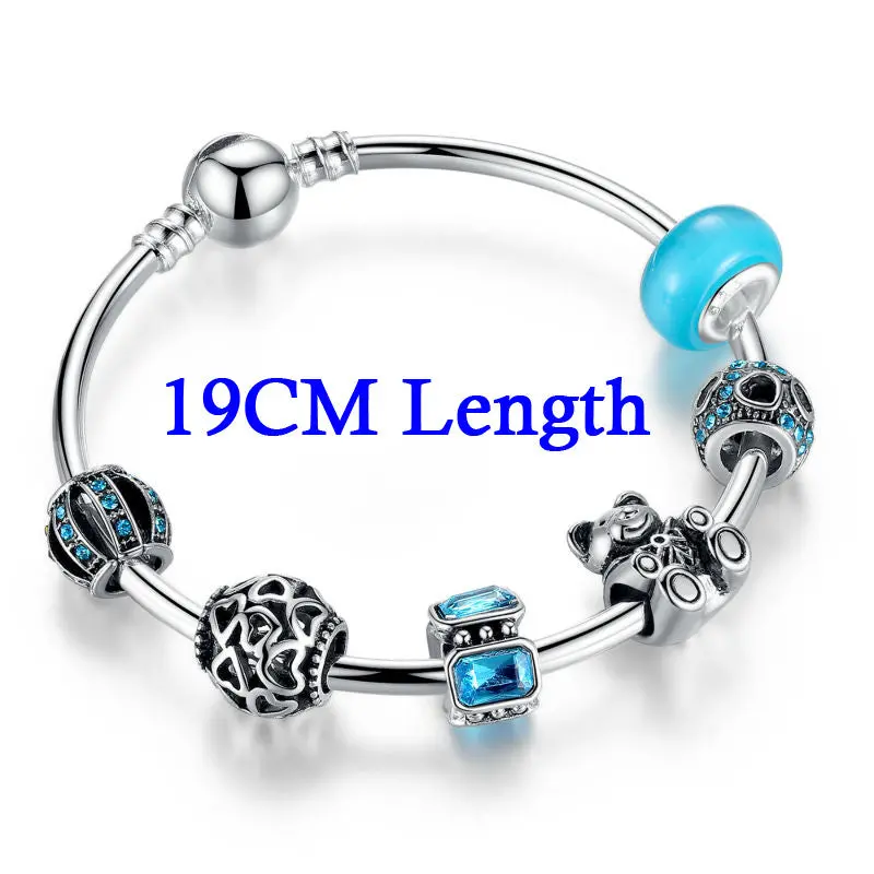 Charms Bracelets Bangle With Bear Animal Open Your Heart Charm Blue Glass Ball 1