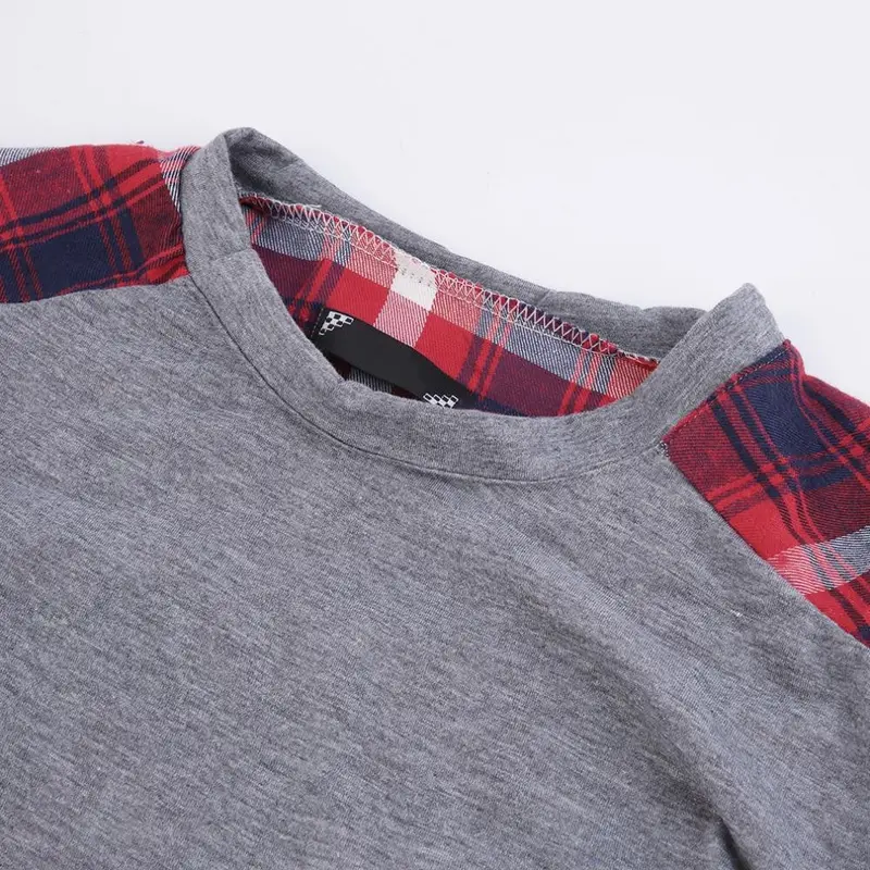 Checked Long Sleeve Sweatshirts Casual Loose Tops Blouse O Neck Pulloverfast 4