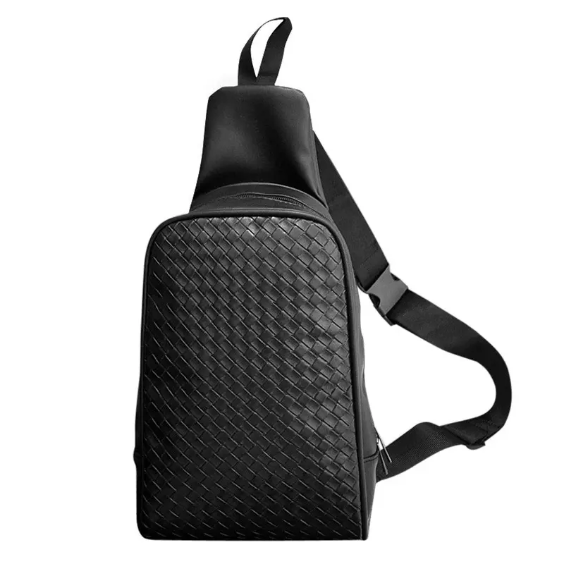 Chest Pack Fashion Casual Men Pu Leather Chest Bag Weaving Print Shoulder Crossbody Bag Multifunction Chest Bag Handbags For Men 1