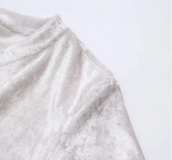 Chic Back Slit Short Sleeve Velour T Shirt Woman Solid Color O Neck Velvet Tee Tops 7 Color 11