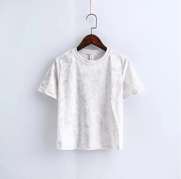 Chic Back Slit Short Sleeve Velour T Shirt Woman Solid Color O Neck Velvet Tee Tops 7 Color 5