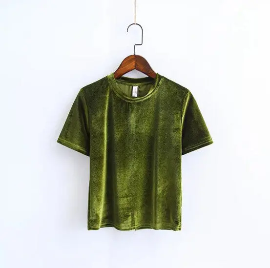 Chic Back Slit Short Sleeve Velour T Shirt Woman Solid Color O Neck Velvet Tee Tops 7 Color 9