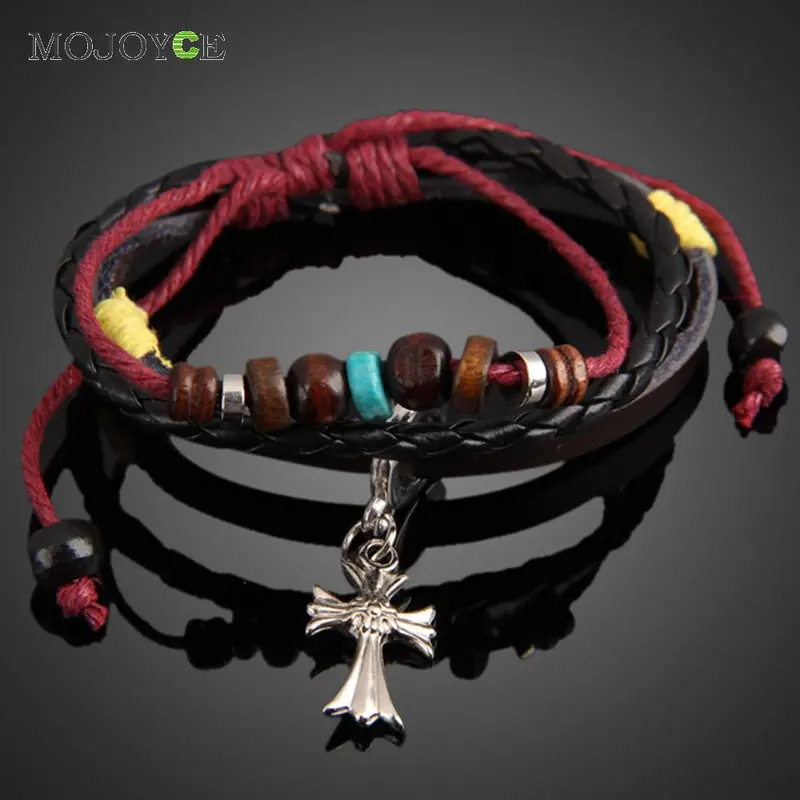 Chic Cross Pendant Girl Boy Braid Bracelet Unisex String Band Bangle 1