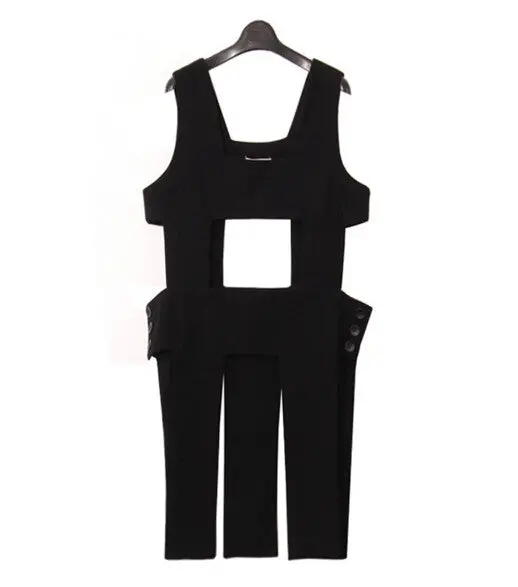Chic Double Fabric Stitching Square Hollow Out Vest Women Shape Plaid Bandage Waistcoat Coat 1