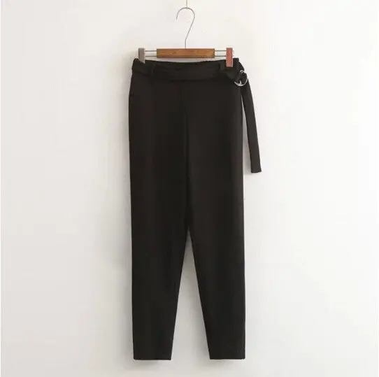 Chic Elastic Waist Sashes Suit Trousers Woman Full Length Tapered Trousers Femme Casual Pants 3 Colors S M L 1