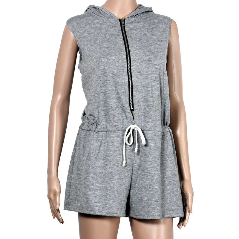 Chic Jumpsuit Romper Women Zipper Sleeveless Hoody V Neck Ladies Clothing Plus Size Short Beach Casual Playsuit 3