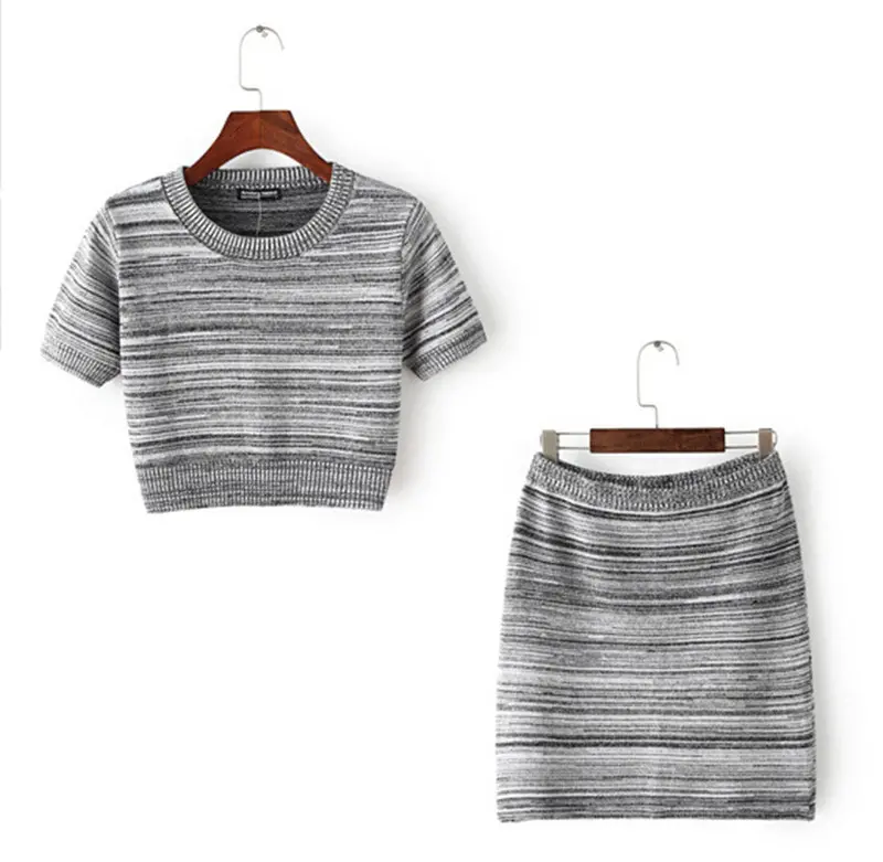 Chic Knitted Crop Top And Skirt Set 2 Piece Set American Aa Knit Apparel Striped Multihued Jupe Brandy Vestiti Donna Sweater S M 1