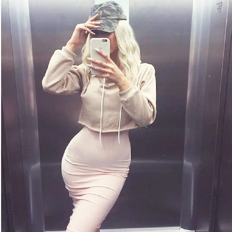 Chic O Neck Sweatshirt Women Cropped Hoody Short Featuring Tops Hooded Tracksuits Sweatshirt Solid Color Pull Femme 5