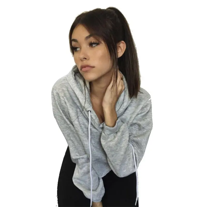 Chic O Neck Sweatshirt Women Cropped Hoody Short Featuring Tops Hooded Tracksuits Sweatshirt Solid Color Pull Femme 7