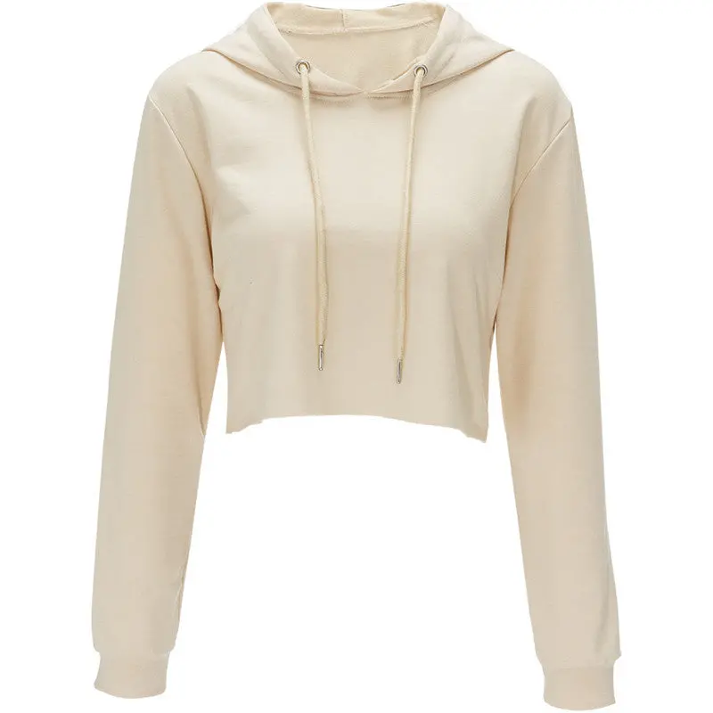 Chic O Neck Sweatshirt Women Cropped Hoody Short Featuring Tops Hooded Tracksuits Sweatshirt Solid Color Pull Femme 8