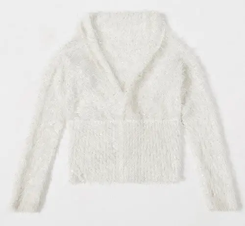 Chic Solid Color Sequined Spliced Shaggy Sweater Woman Long Sleeve Cardigan Knitwear Jumper Kleding Femme 1