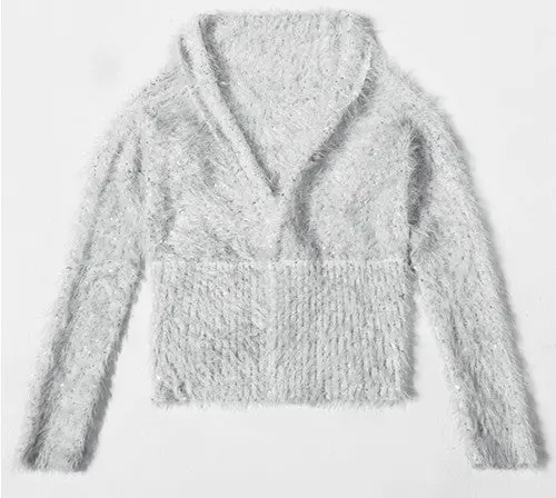 Chic Solid Color Sequined Spliced Shaggy Sweater Woman Long Sleeve Cardigan Knitwear Jumper Kleding Femme 2