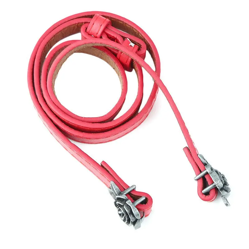 Chiclady Waistband Faux Leather Waist Belts Rose Metal Buckle Red Color 1