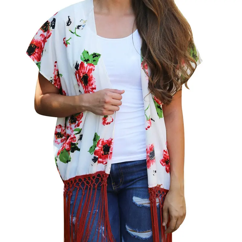 Chiffon Blouse Women Sweet Casual Floral Blouses Shawl Kimono Cardigan Tops Cover Up Blouse Chemise 1