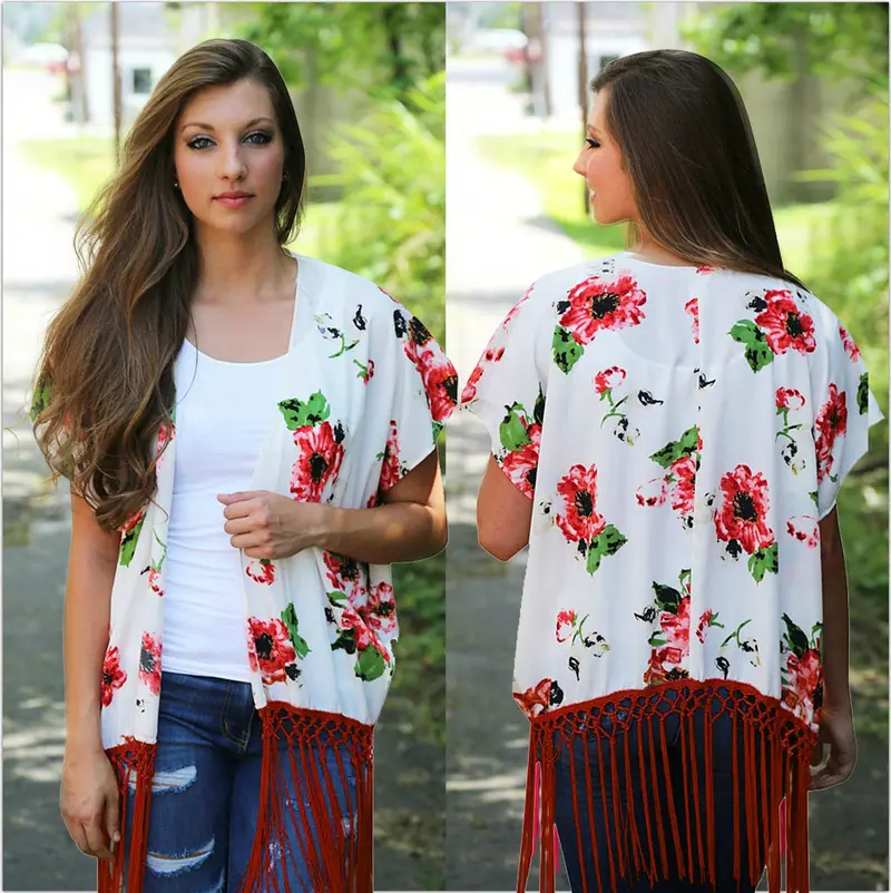 Chiffon Blouse Women Sweet Casual Floral Blouses Shawl Kimono Cardigan Tops Cover Up Blouse Chemise 3