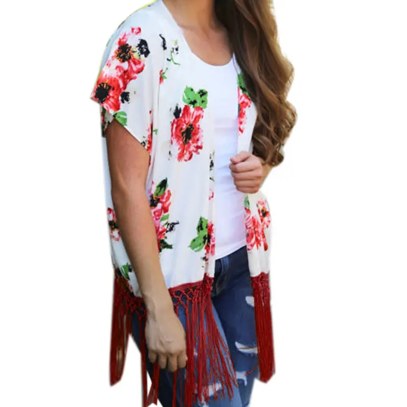 Chiffon Blouse Women Sweet Casual Floral Blouses Shawl Kimono Cardigan Tops Cover Up Blouse Chemise 4