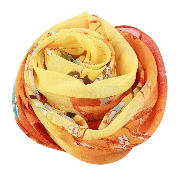 Chiffon Floral Printed Designer Scarfgradient Plaid Flower Casual Chiffon Scarves Long Wrap Pashmina 160*50Cm 4