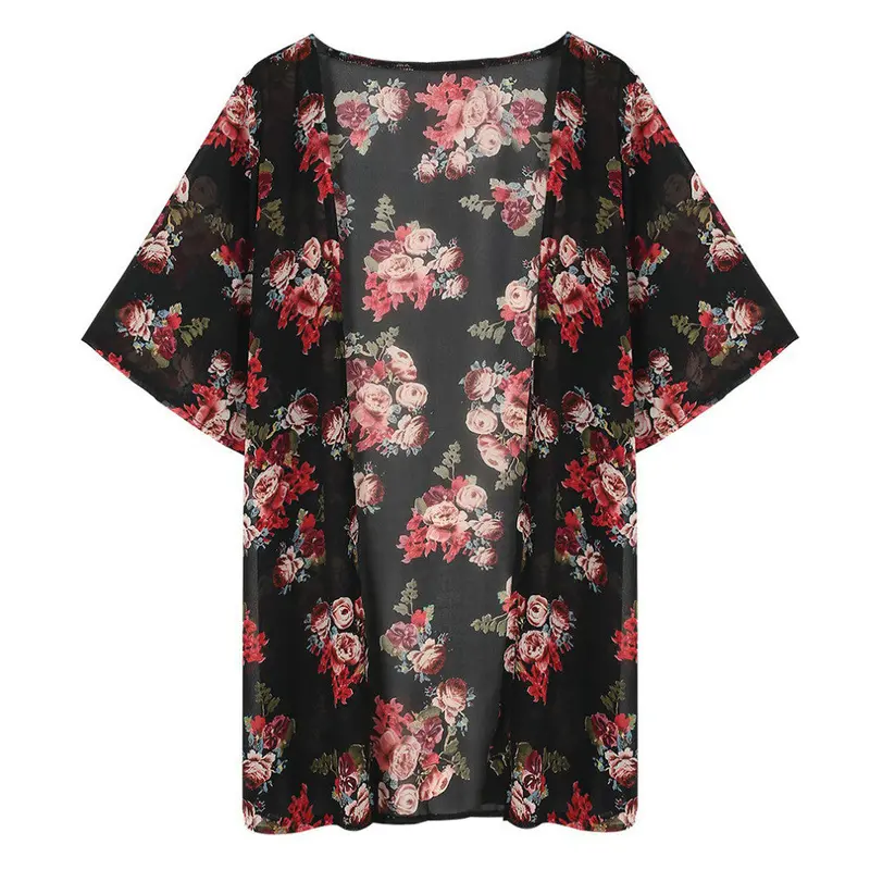 Chiffon Kimono Floral Printed Cardigan Shawl Blouse Cover Up 1