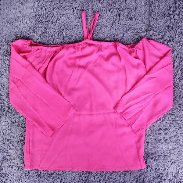 Chiffon Off Shoulder Tops Sleeved Casual Haletneck Blouse 1