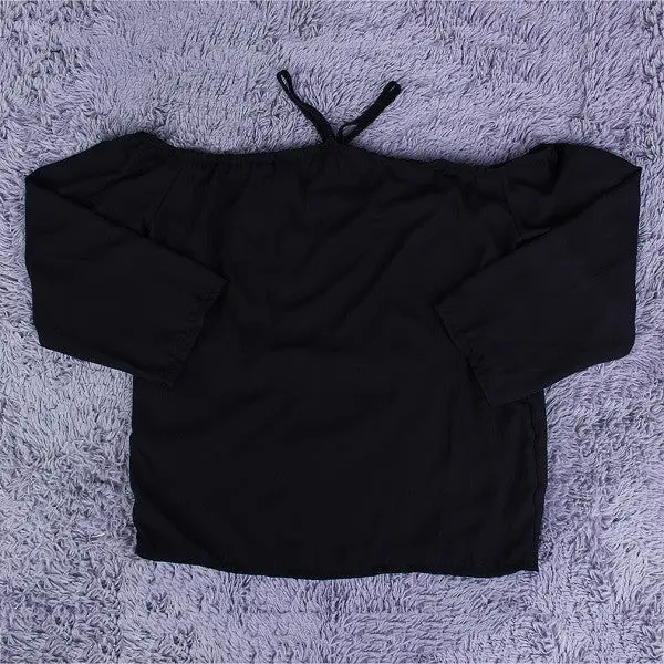 Chiffon Off Shoulder Tops Sleeved Casual Haletneck Blouse 5