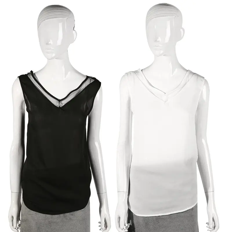 Chiffon Sleeveless Tops V-Neck Loose Blouse Casual With White Black Color 3