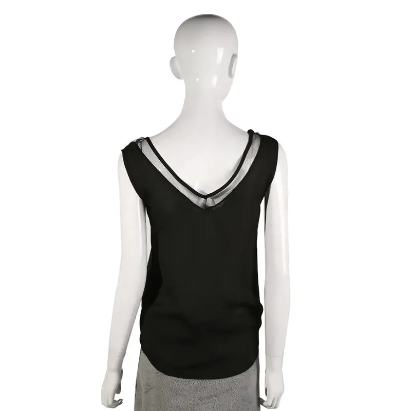 Chiffon Sleeveless Tops V-Neck Loose Blouse Casual With White Black Color 4