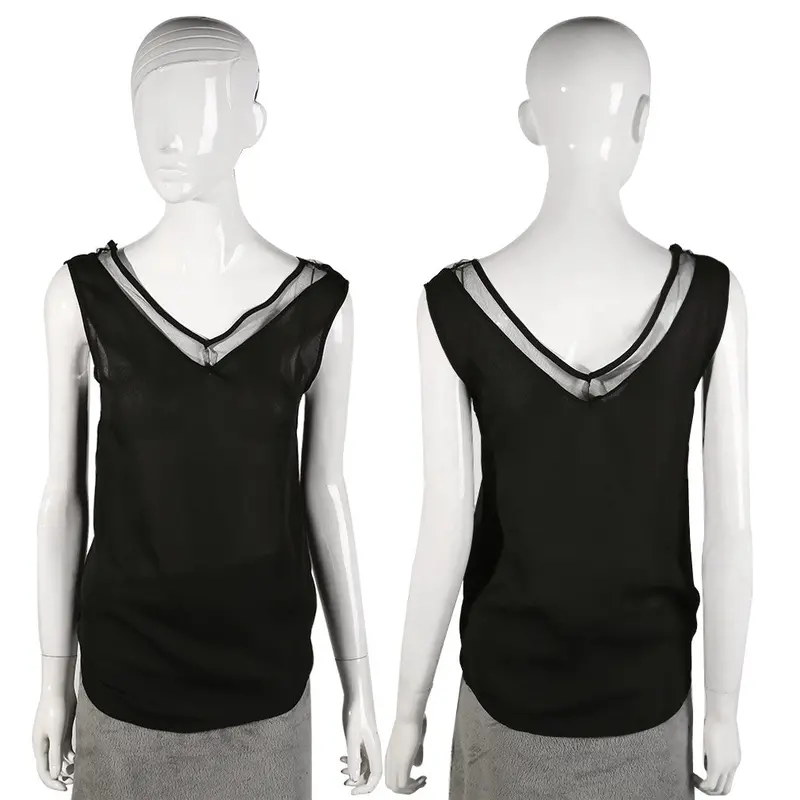 Chiffon Sleeveless Tops V-Neck Loose Blouse Casual With White Black Color 4