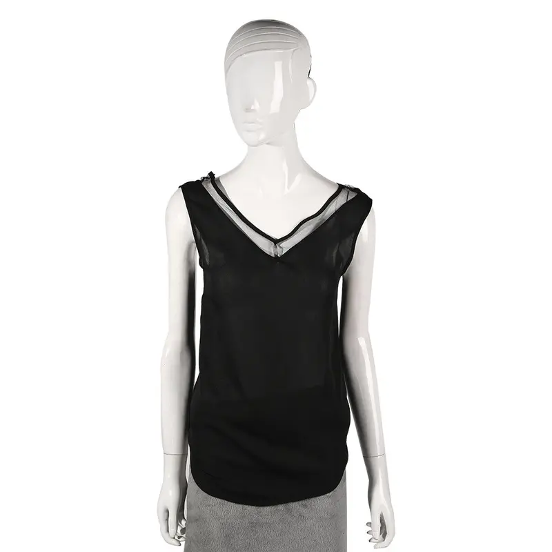 Chiffon Sleeveless Tops V-Neck Loose Blouse Casual With White Black Color 5