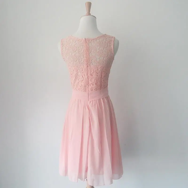 Chiffon Style Dress Black Lace Formal Dress Sleeveless Knee Length Party Dresses Elegant Back Zipper 10