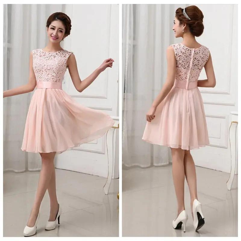 Chiffon Style Dress Black Lace Formal Dress Sleeveless Knee Length Party Dresses Elegant Back Zipper 6