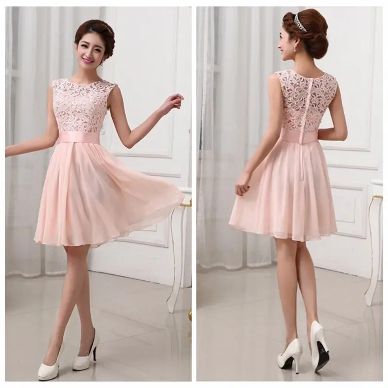 Chiffon Style Dress Black Lace Formal Dress Sleeveless Knee Length Party Dresses Elegant Back Zipper 6