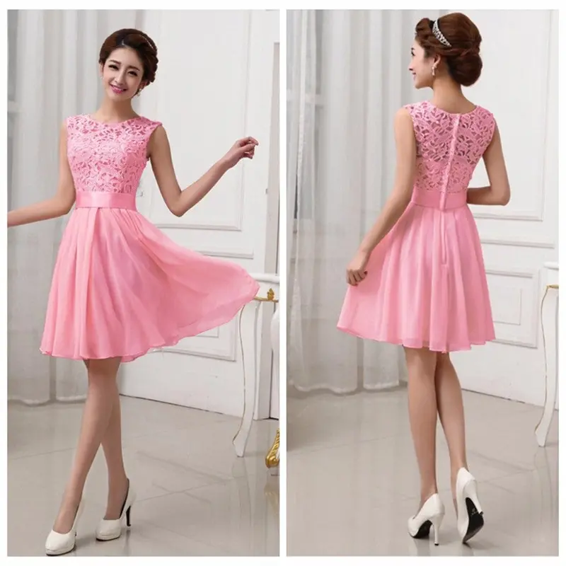 Chiffon Style Dress Black Lace Formal Dress Sleeveless Knee Length Party Dresses Elegant Back Zipper 7