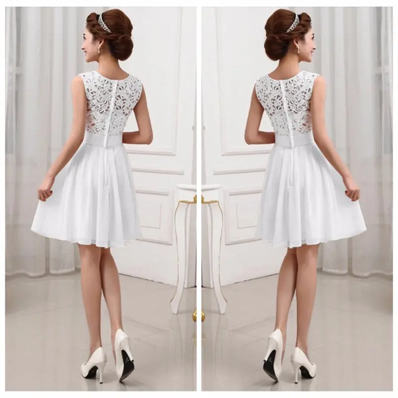 Chiffon Style Dress Black Lace Formal Dress Sleeveless Knee Length Party Dresses Elegant Back Zipper 8