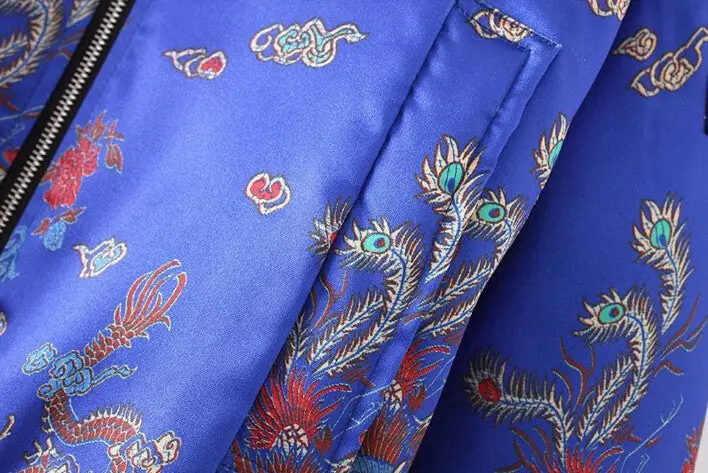 Chinese Dragon Phoenix Print Thin Padad Pilots Jacket Yokosuka Women Harajuku Stand Collar Bomber Coat Pilots Outerwear 3