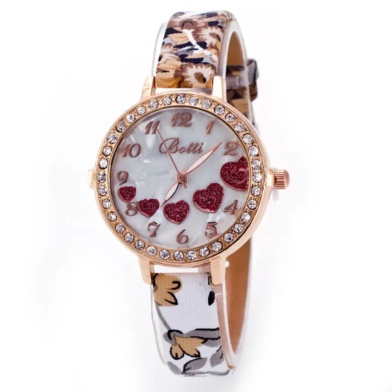 Chinese Style Flower Pattern Watch Digital Quartz Casual Leather Clock Women Dress Loving Heart Wristwatch 1