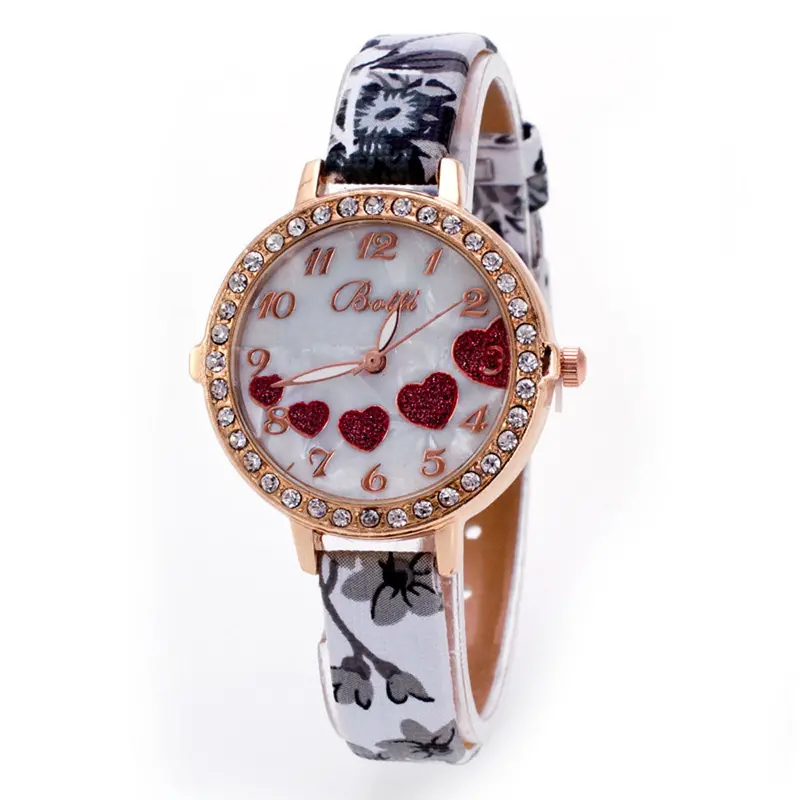Chinese Style Flower Pattern Watch Digital Quartz Casual Leather Clock Women Dress Loving Heart Wristwatch 2