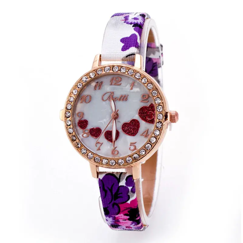 Chinese Style Flower Pattern Watch Digital Quartz Casual Leather Clock Women Dress Loving Heart Wristwatch 4