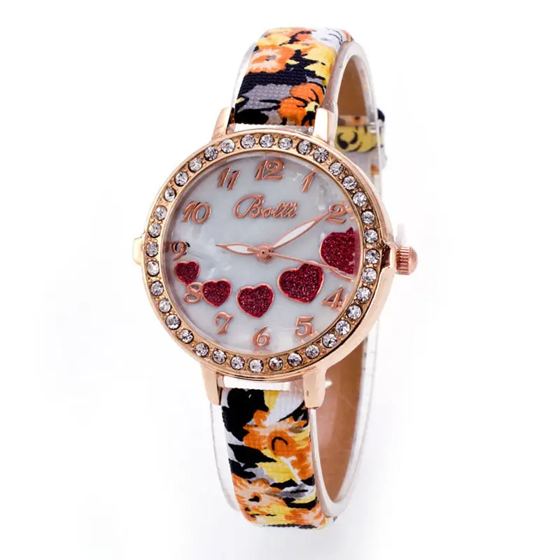 Chinese Style Flower Pattern Watch Digital Quartz Casual Leather Clock Women Dress Loving Heart Wristwatch 5