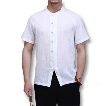 Chinese Styleshort Sleeved Cotton Linen Shirts Casual Slim Fitshirt Camisa Hombre 1