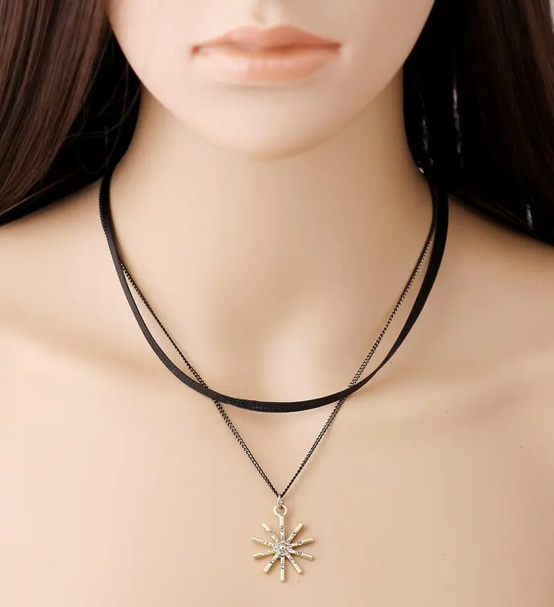 Choker Necklace Black Leather Snowflower Crystal Pendant Necklace Gift Psxl036 1