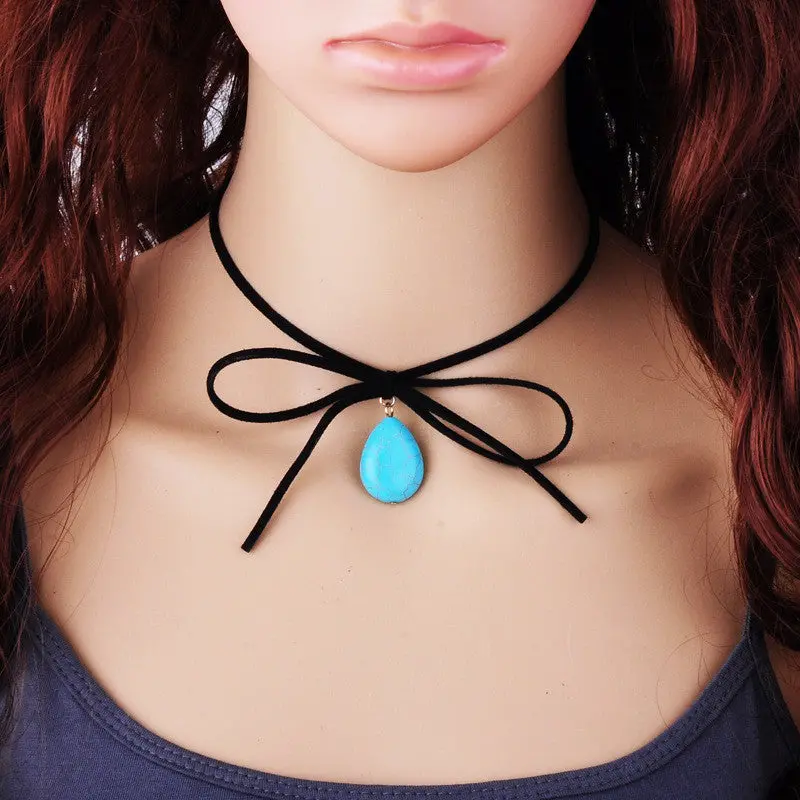 Choker Necklace Black Velvet Turquoise Collar Necklace With Bowknot Jewelry Gothic Style Necklace Bijoux Psxl018 1