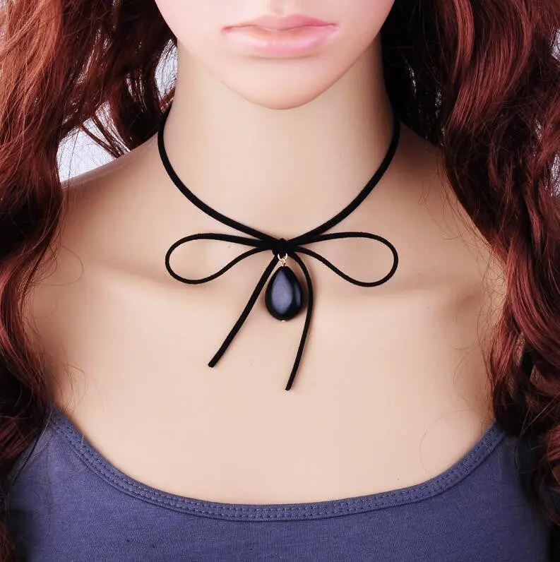 Choker Necklace Black Velvet Turquoise Collar Necklace With Bowknot Jewelry Gothic Style Necklace Bijoux Psxl018 2