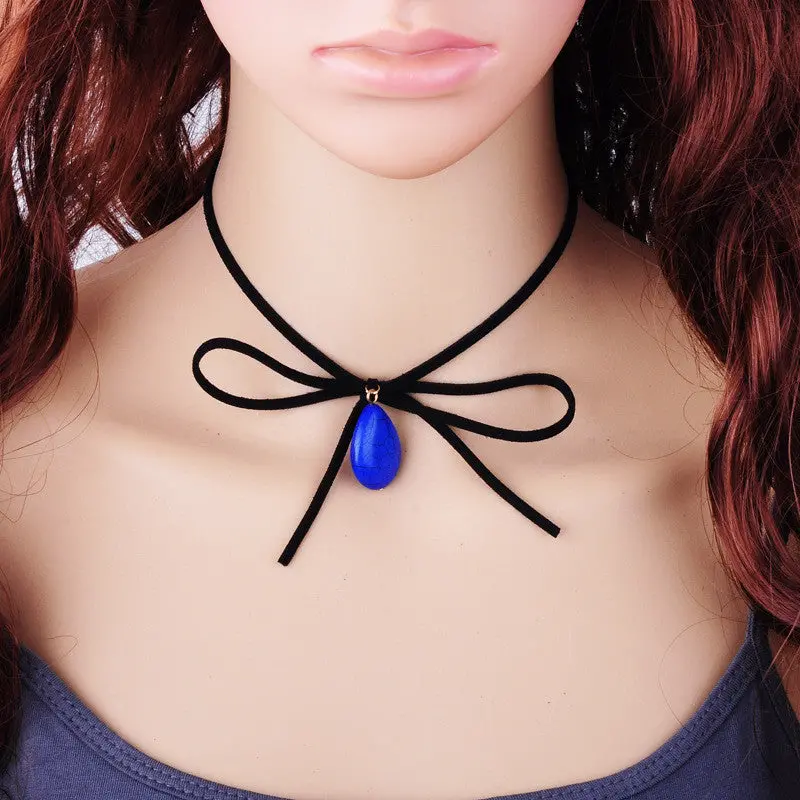 Choker Necklace Black Velvet Turquoise Collar Necklace With Bowknot Jewelry Gothic Style Necklace Bijoux Psxl018 4