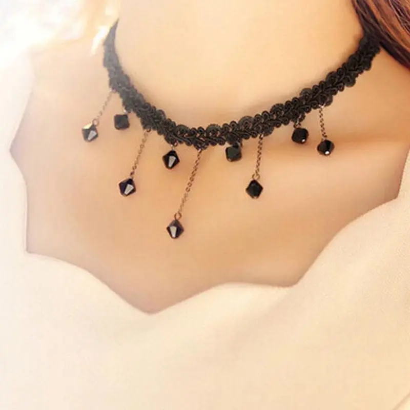 Choker Women's Necklace Black Lace Collar Chokers Statement Bib Pendant Charm Necklaces Gift Jewelry 2