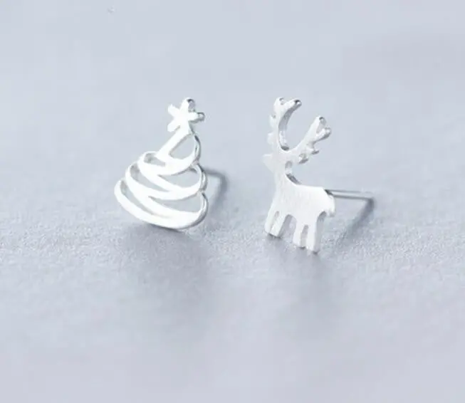 Christmas Gift 925 Sterling Silver Elk Deer Christmas Tree Stud Earrings Sterling-Silver-Jewelry Aretes De Mujer 1