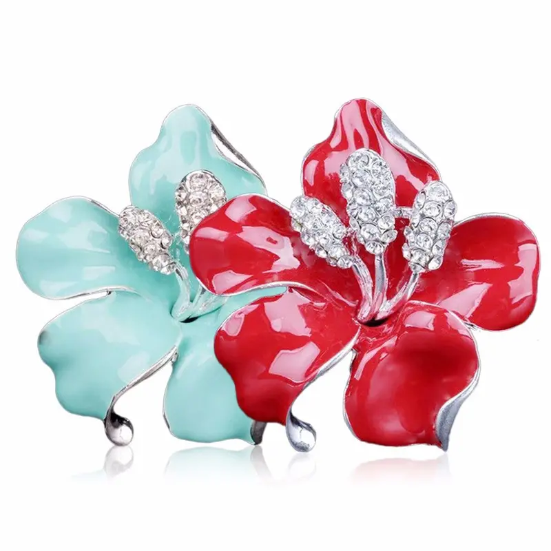 Christmas Gift Enamel Brooch Rhinestone Crystal Lily Flower Brooches Forwith Redgreen Color 1