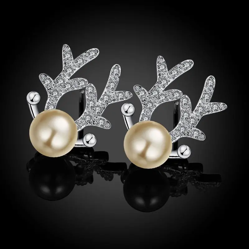 Christmas Gift Pearl Earrings Silver Plated Antler Crystal Earrings Syed116 1