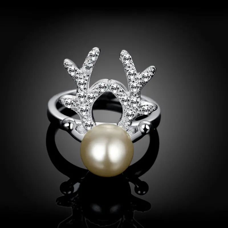 Christmas Gift Pearl Earrings Silver Plated Antler Crystal Earrings Syed116 2