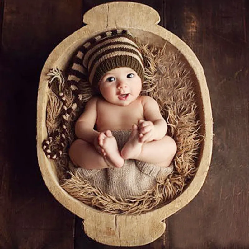 Christmas Hat Baby Hmade Beanies Striped Costume Knitted Born Long Tail Crochet Born Pography Props Hat 0-4Months 1